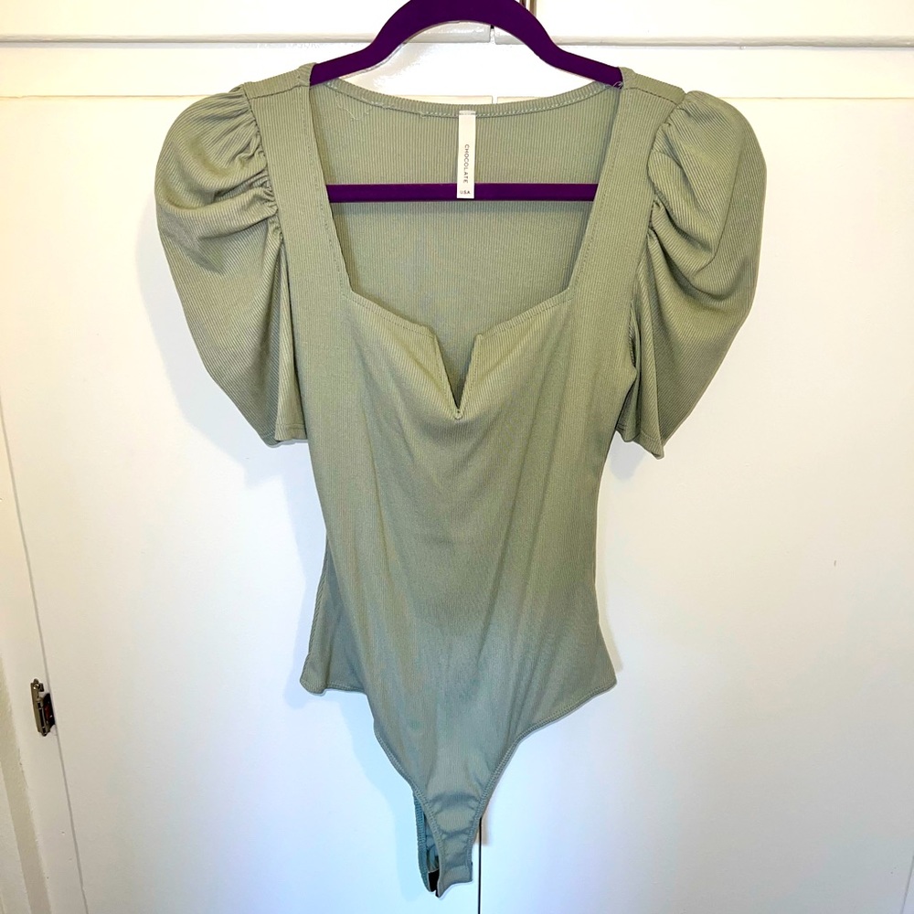 Sage Green Puff Sleeve Bodysuit